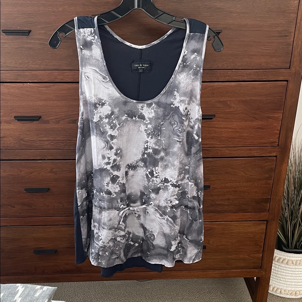 rag & bone Black and Gray Tie-Dye Tank Top